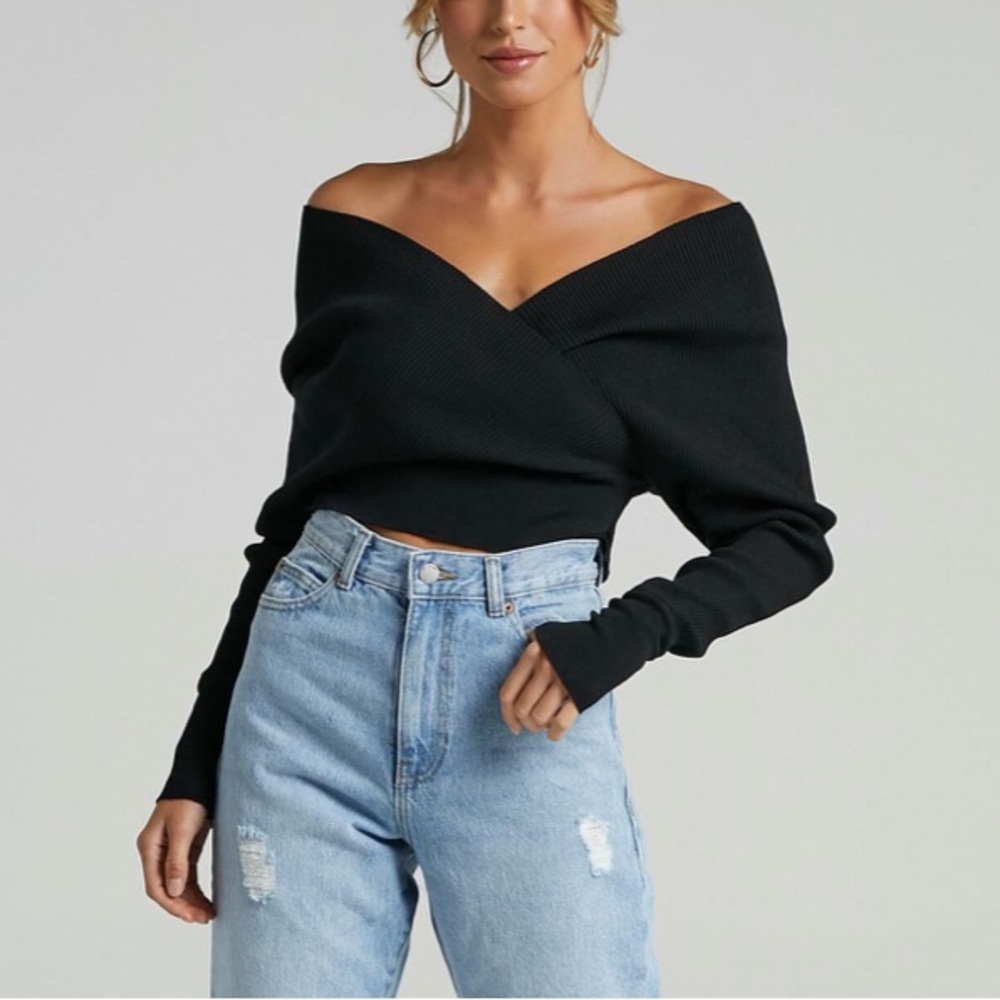 South Moon Under Olivaceous Black Off the Shoulder Wrap Sweater NWOT - Size S